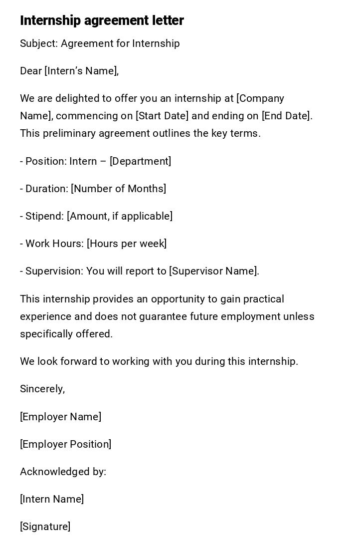Internship agreement letter