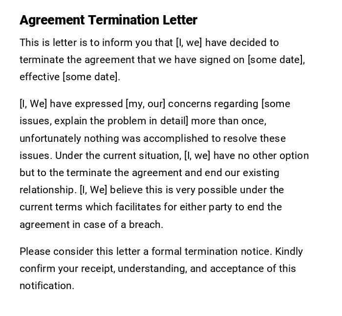 Agreement Termination Letter Agreement Termination Letter