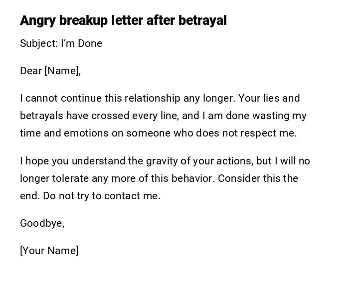 Angry breakup letter after betrayal