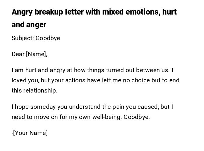 Angry breakup letter with mixed emotions, hurt and anger