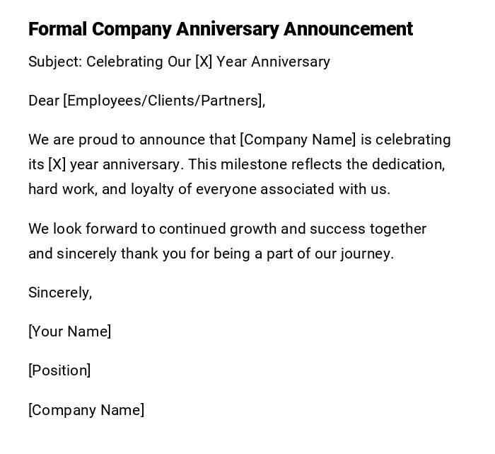 Formal Company Anniversary Announcement