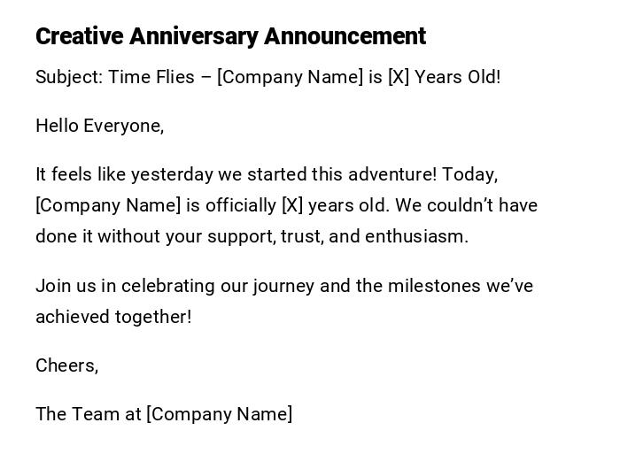 Creative Anniversary Announcement