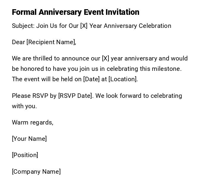 Formal Anniversary Event Invitation