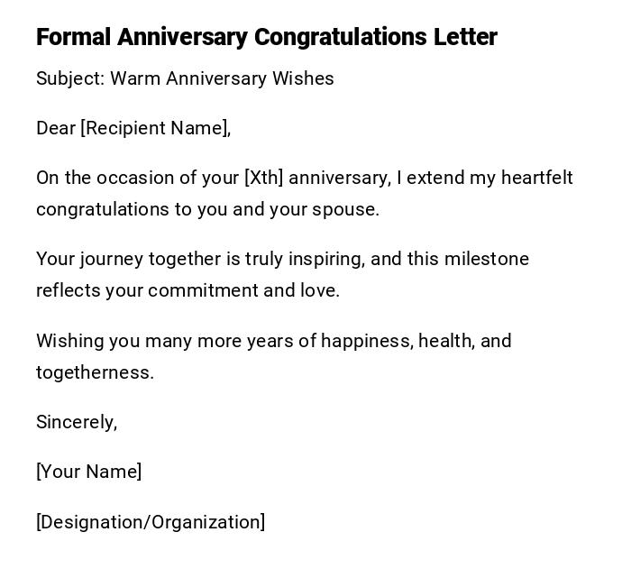 Formal Anniversary Congratulations Letter