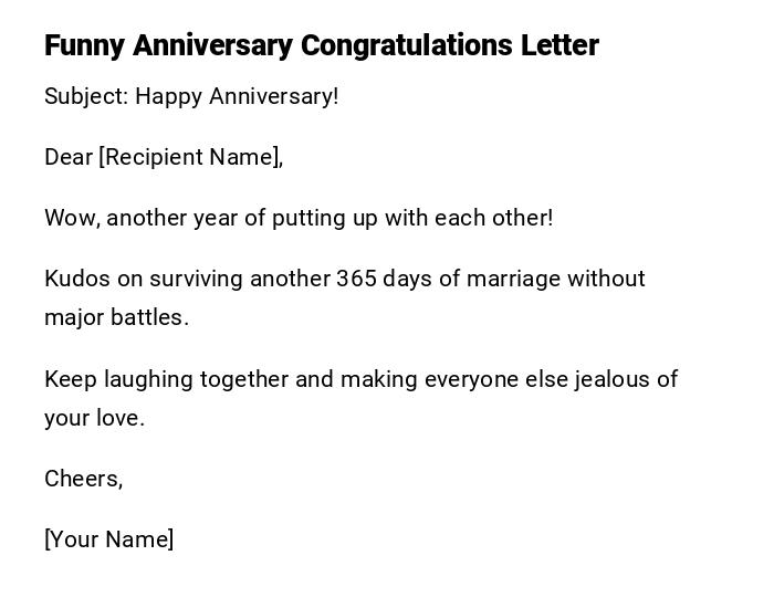 Funny Anniversary Congratulations Letter