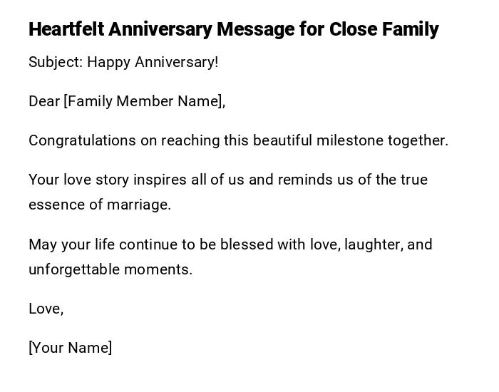 Heartfelt Anniversary Message for Close Family