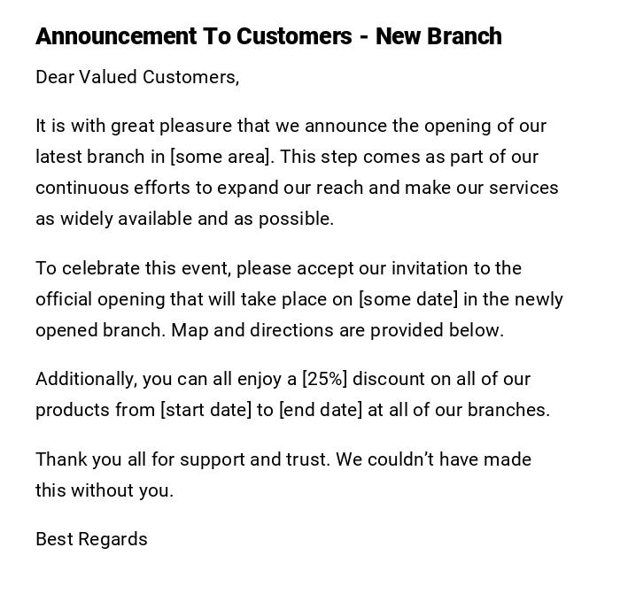 Announcement To Customers - New Branch
