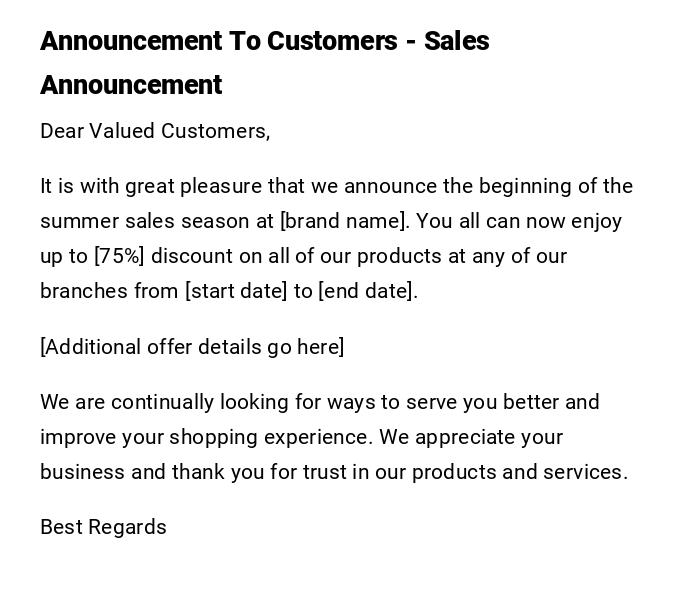 Announcement To Customers - Sales Announcement