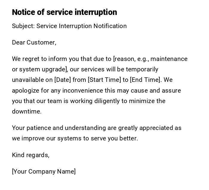 Notice of service interruption