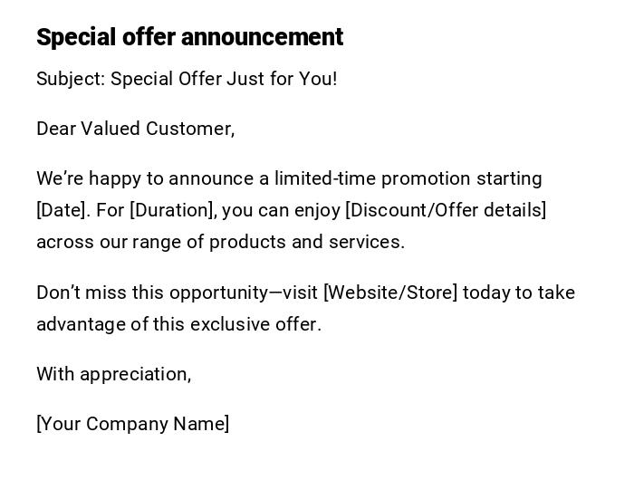 Special offer announcement