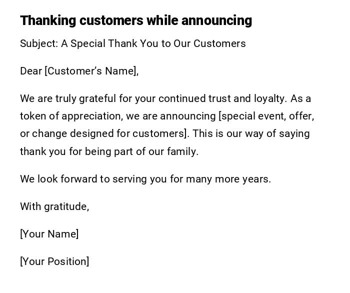 Thanking customers while announcing
