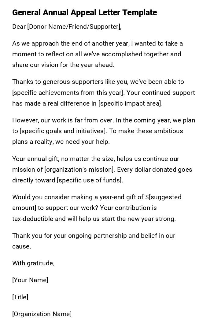 General Annual Appeal Letter Template