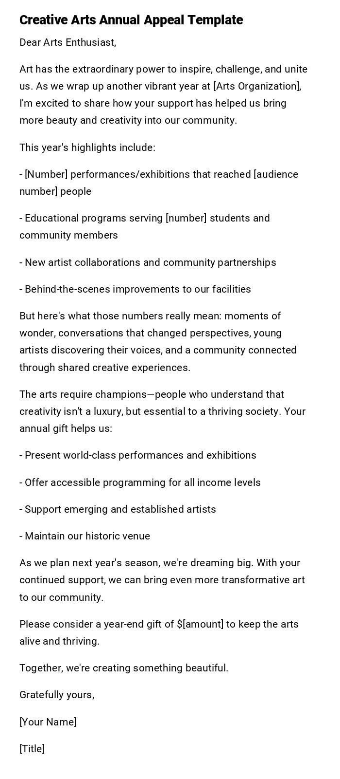 Creative Arts Annual Appeal Template