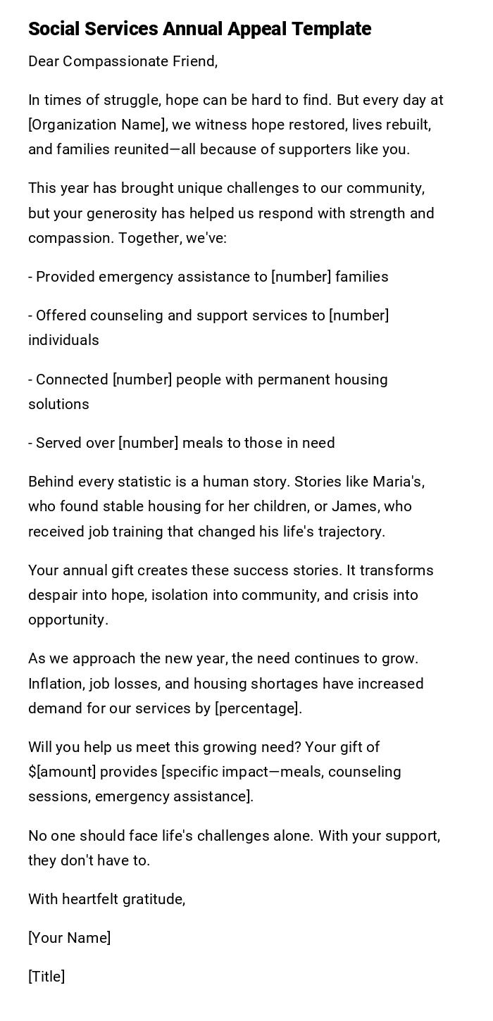 Social Services Annual Appeal Template