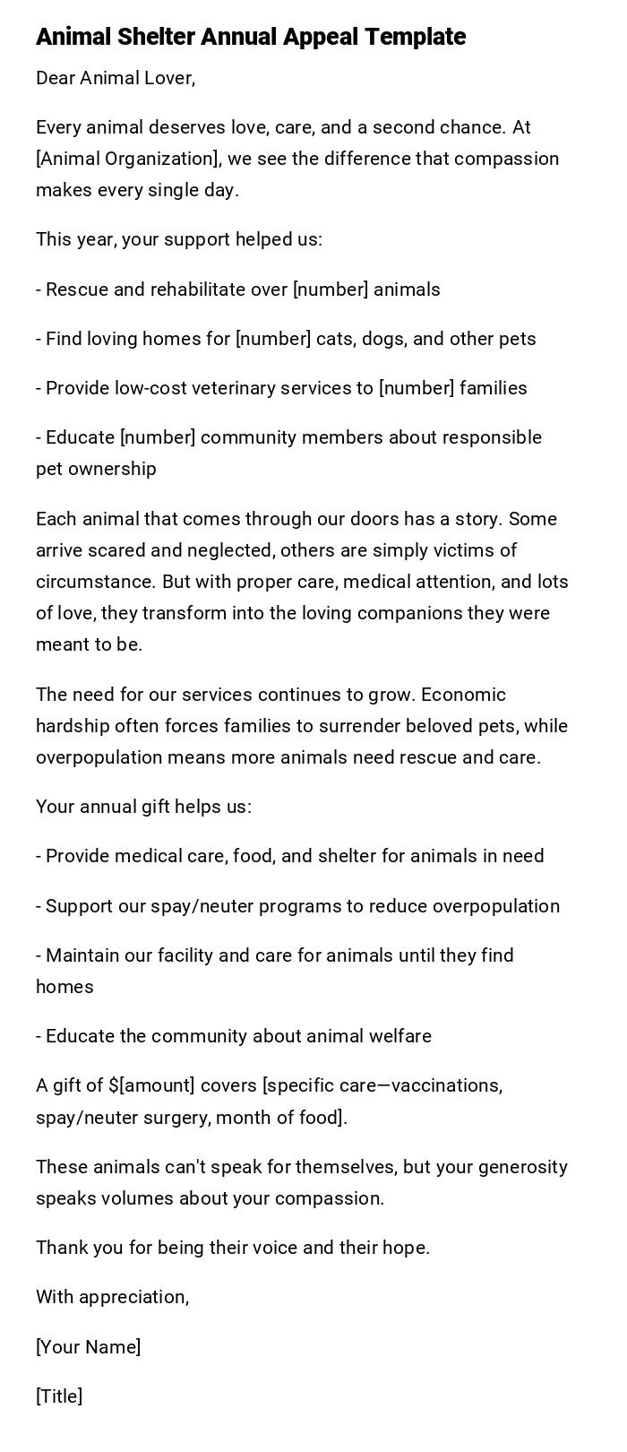 Animal Shelter Annual Appeal Template