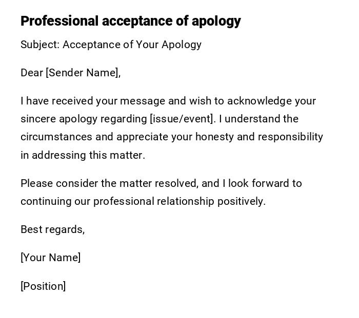 Professional acceptance of apology