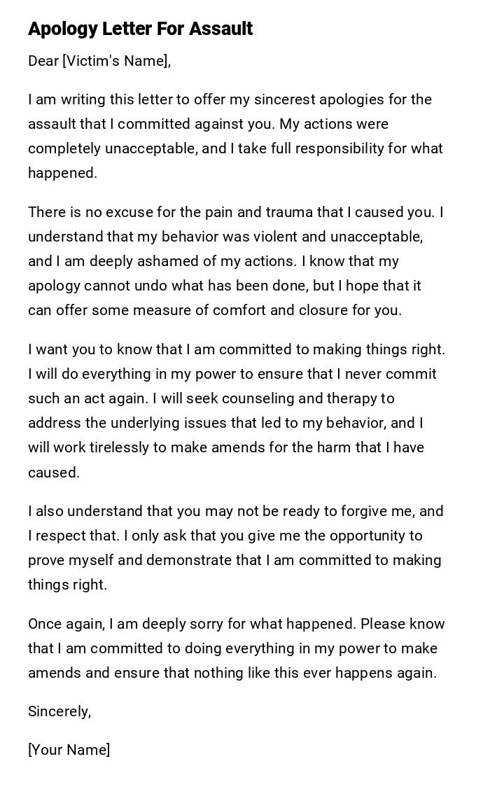 Apology Letter For Assault Apology Letter For Assault