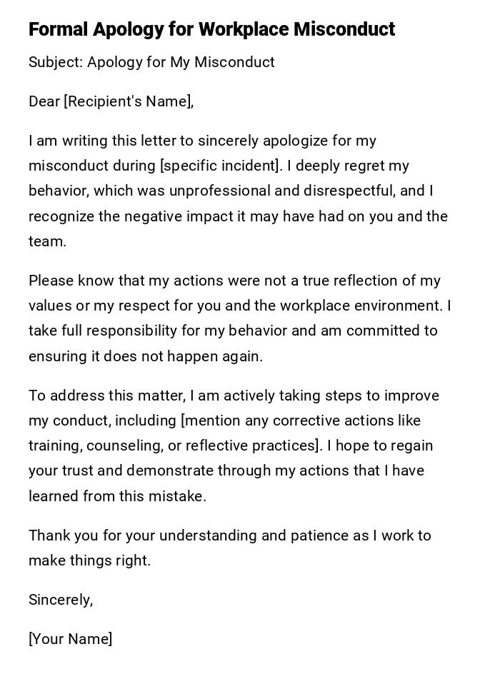 Formal Apology for Workplace Misconduct