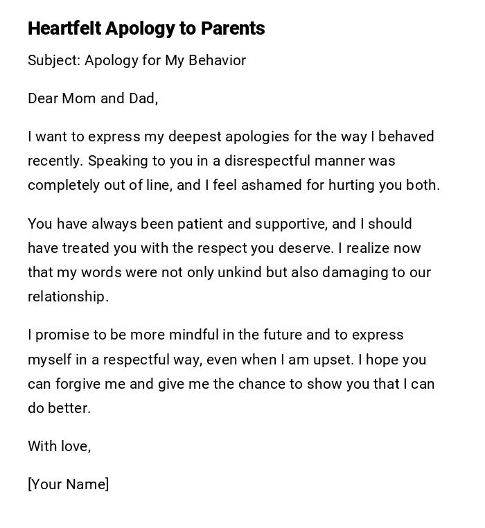 Heartfelt Apology to Parents