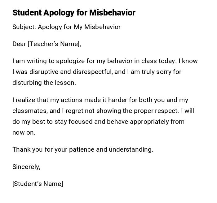 Student Apology for Misbehavior