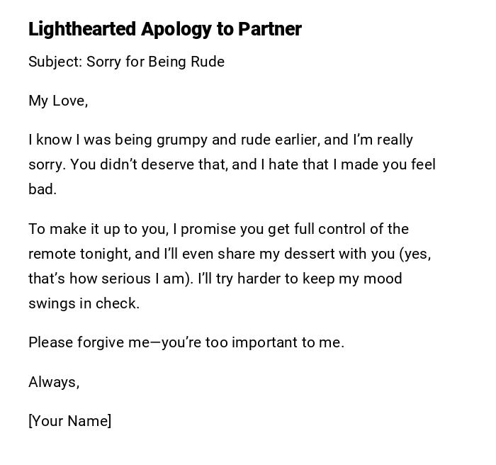 Lighthearted Apology to Partner