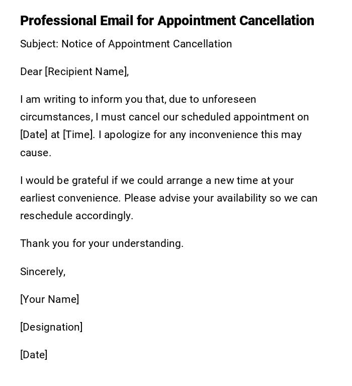 Professional Email for Appointment Cancellation