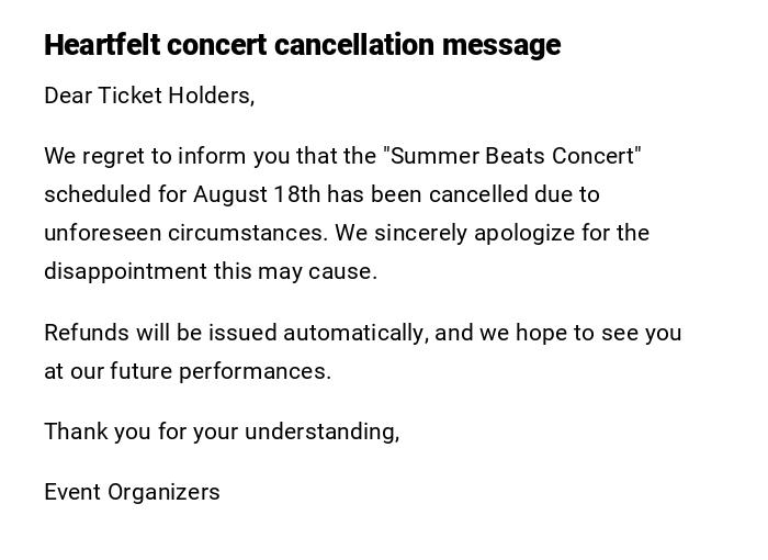 Heartfelt concert cancellation message