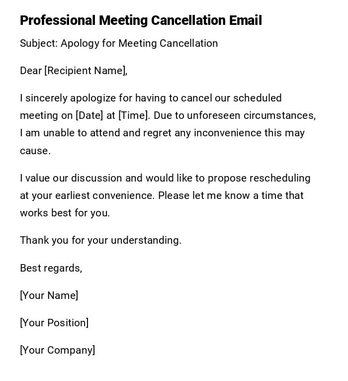 Professional Meeting Cancellation Email Professional Meeting Cancellation Email