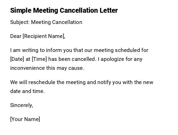 Simple Meeting Cancellation Letter Simple Meeting Cancellation Letter