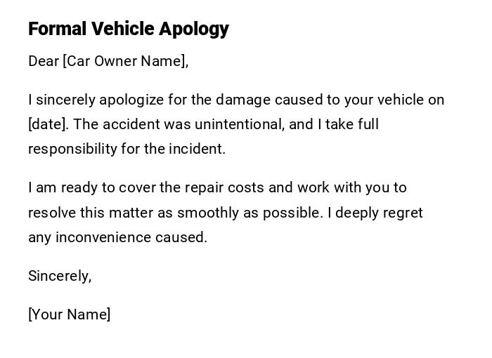 Formal Vehicle Apology Formal Vehicle Apology