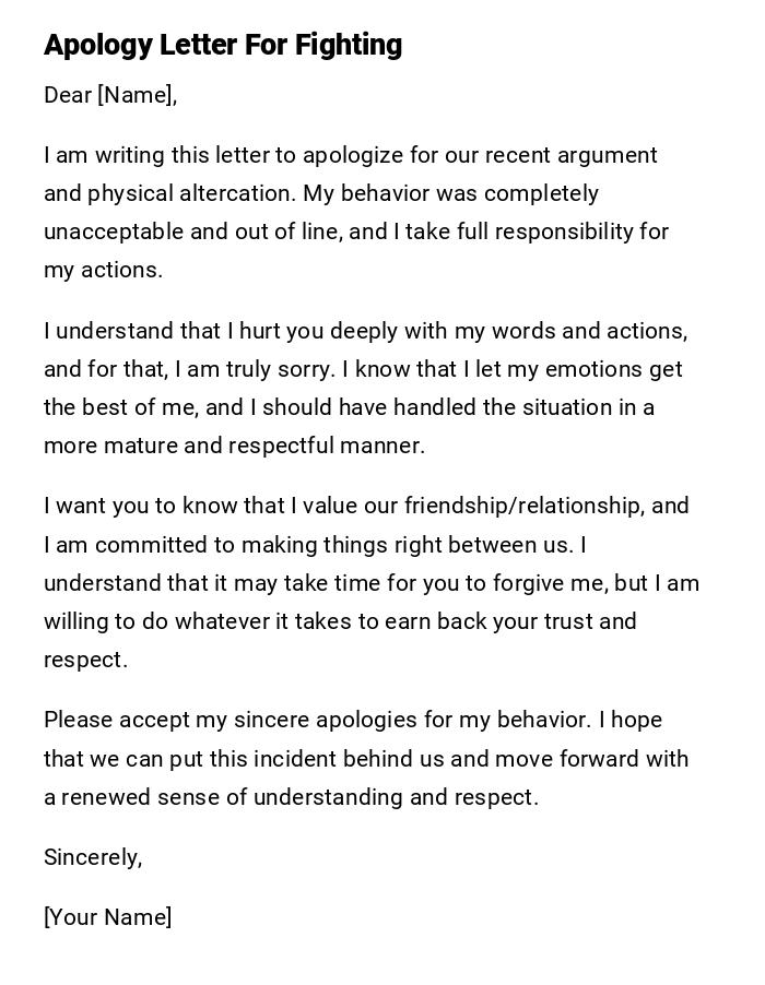 Apology Letter For Fighting Apology Letter For Fighting