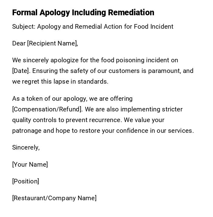 Formal Apology Including Remediation
