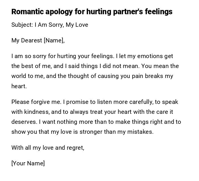 Romantic apology for hurting partner's feelings