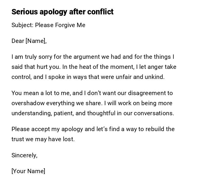 Serious apology after conflict