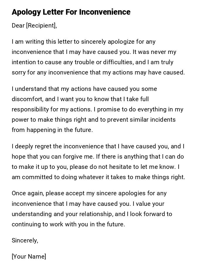 Apology Letter For Inconvenience Apology Letter For Inconvenience