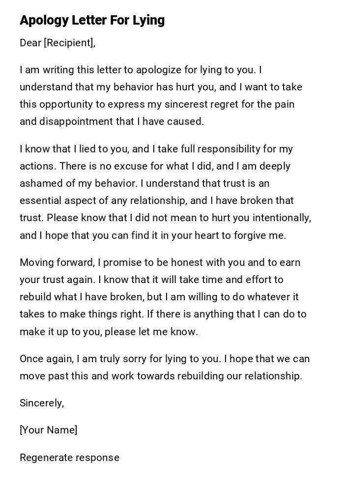 Apology Letter For Lying