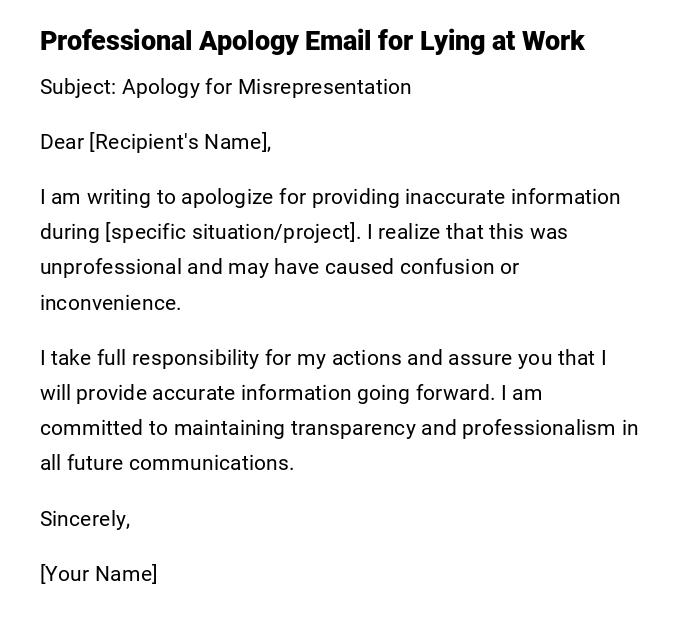 Professional Apology Email for Lying at Work