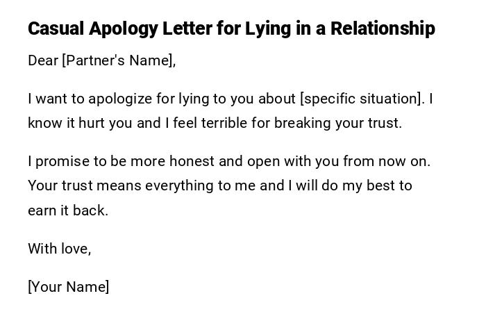 Casual Apology Letter for Lying in a Relationship
