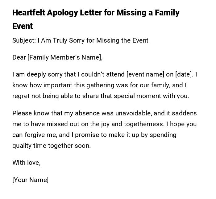 Heartfelt Apology Letter for Missing a Family Event