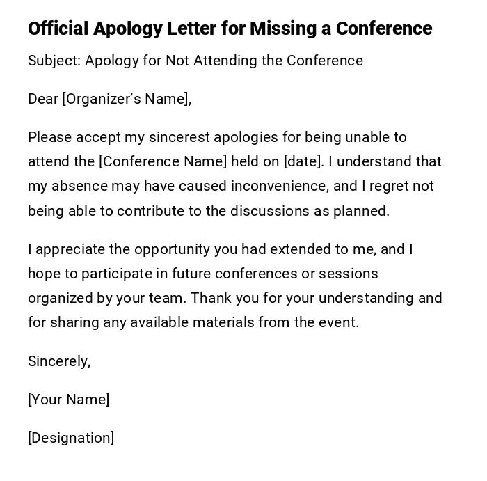 Official Apology Letter for Missing a Conference