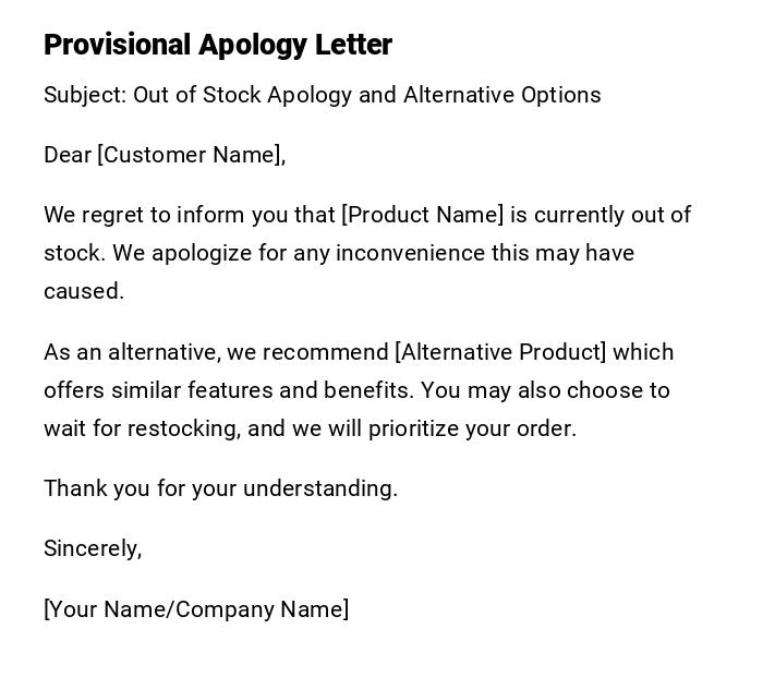 Provisional Apology Letter
