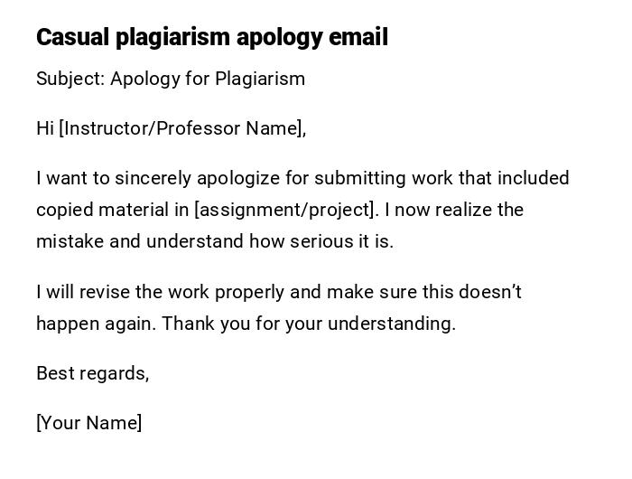 Casual plagiarism apology email