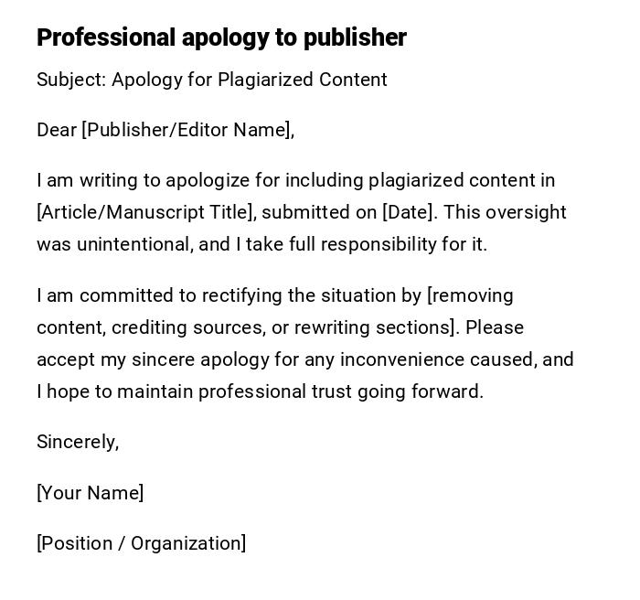 Professional apology to publisher