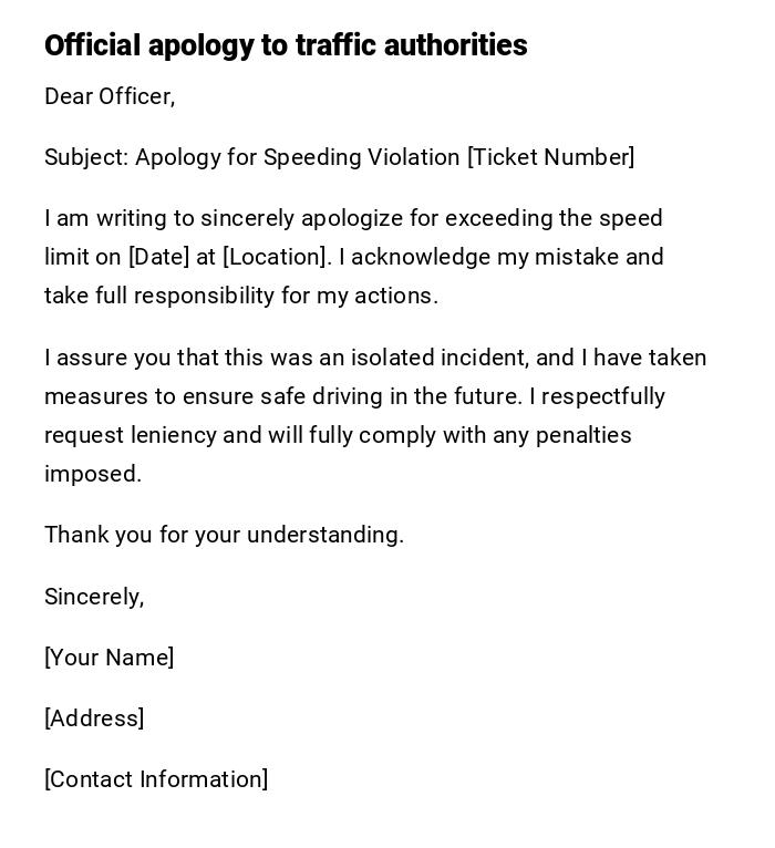 Official apology to traffic authorities