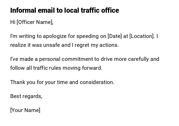 Informal email to local traffic office