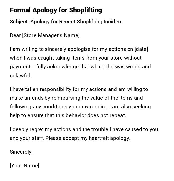 Formal Apology for Shoplifting Formal Apology for Shoplifting