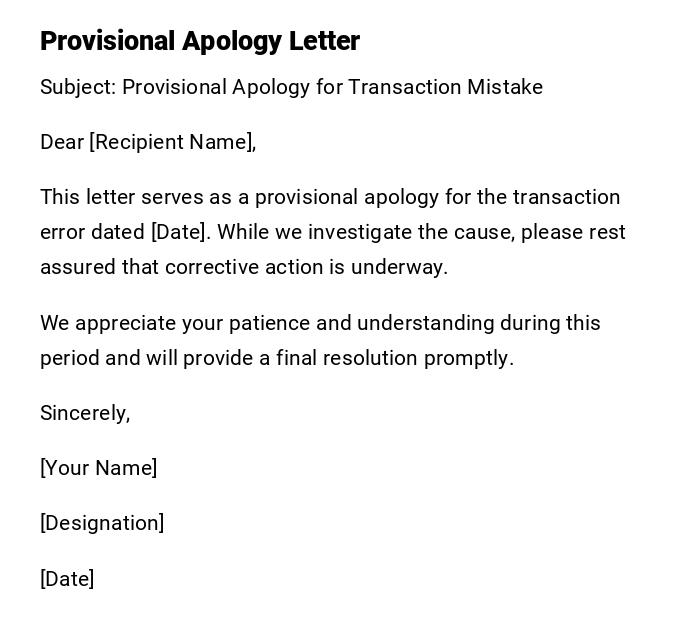 Provisional Apology Letter