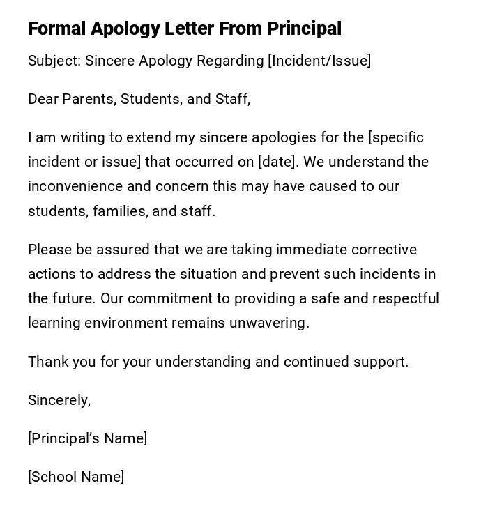 Formal Apology Letter From Principal