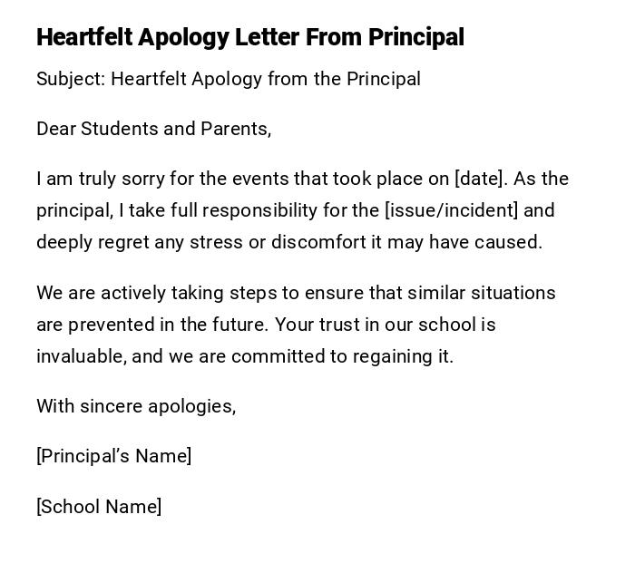 Heartfelt Apology Letter From Principal