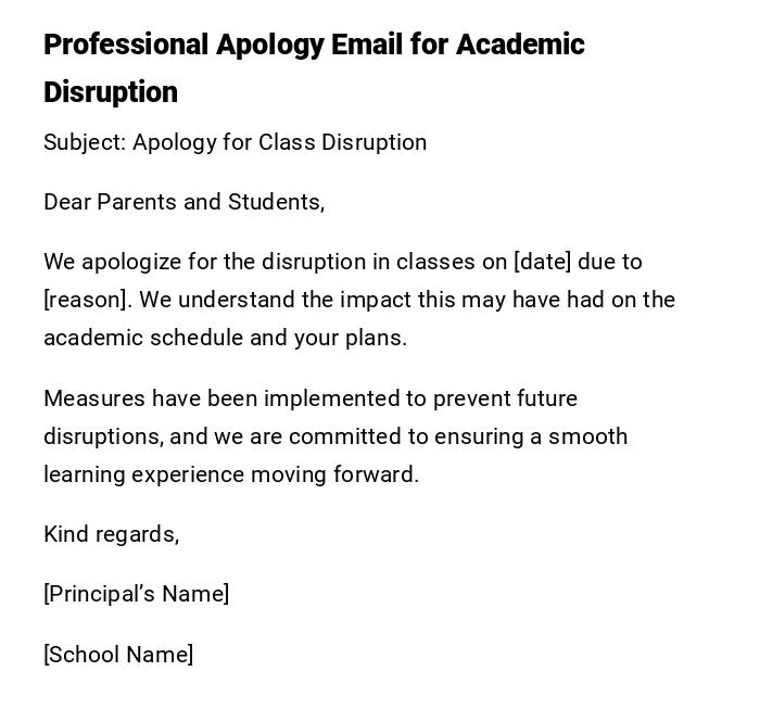 Professional Apology Email for Academic Disruption
